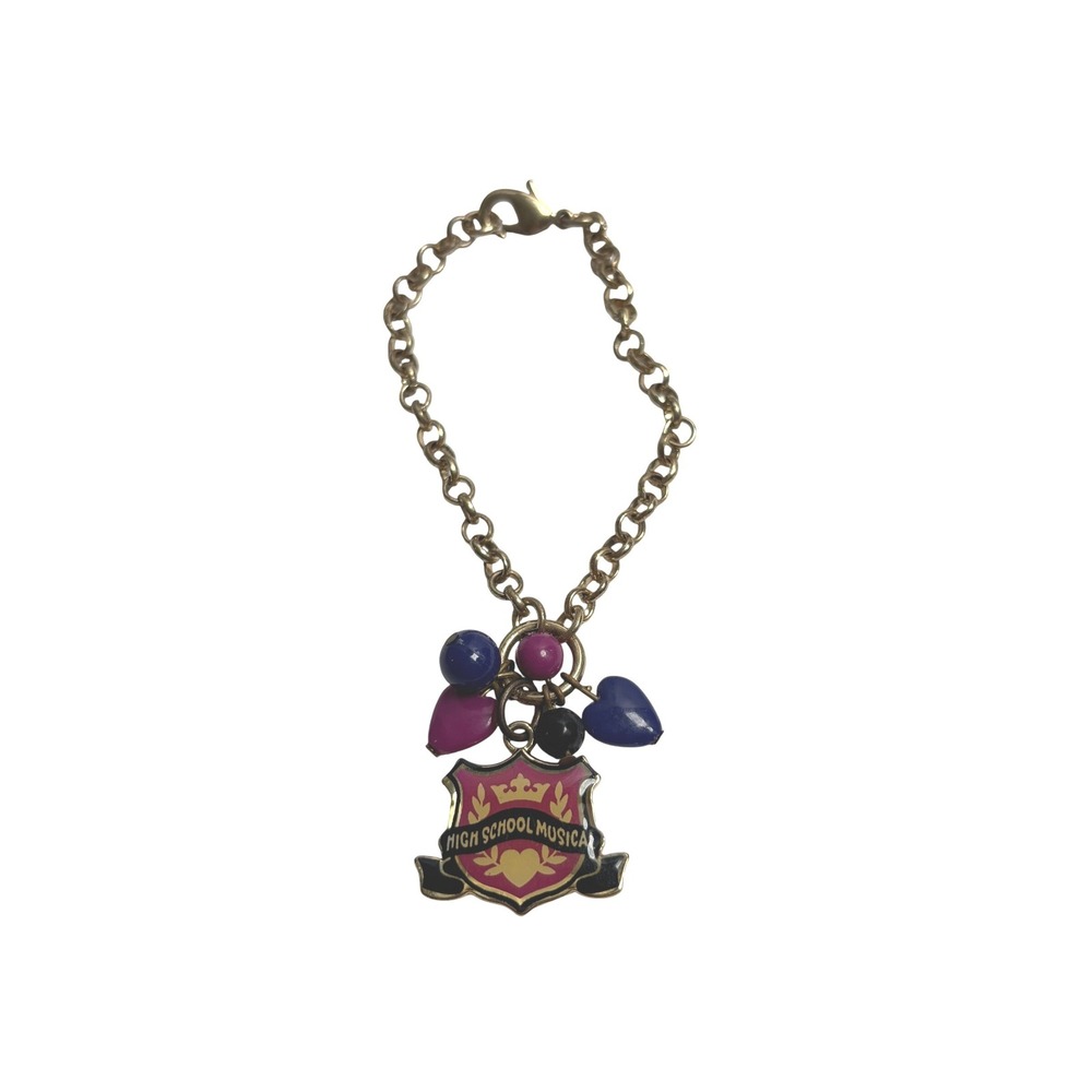 Disney High School Musical Gold Tone Girls Charm Bracelet Enamel‎ Crest Y2K VTG